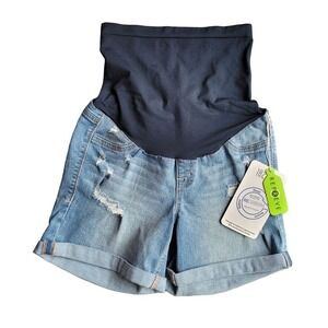1822 NWT Denim Maternity Light Wash Distressed Cuffed Jean Shorts‎ 4/27 Summer